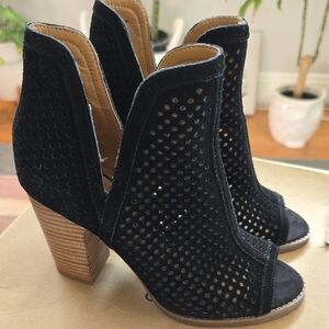 Lucky Brand Black Perforated Heeled Boots